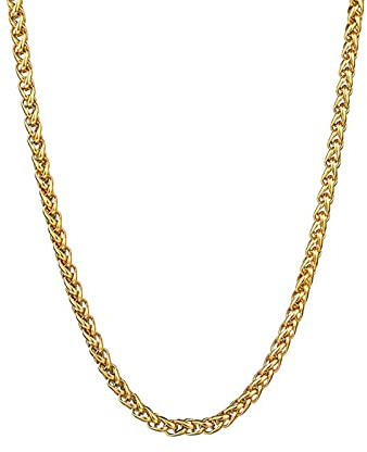 Bishilin Edelstahl Halskette 50-60CM Herren, 3/4MM Weizenkette Partnerkette Hip Hop Kette Gold Biker