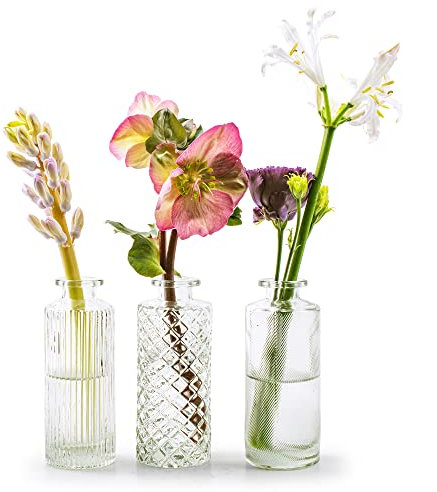 Vasen MIRA aus Glas - Glasflaschen - H 13,5 cm - Dekovasen - Glasvasen - Tischvase - Blumenvasen - Väschen Größe 12 x