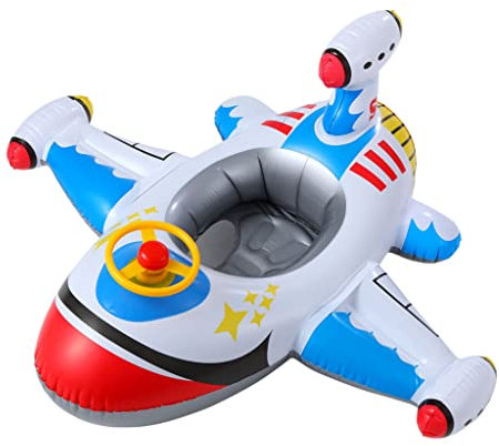 eBoutik – Children’s Summer Swimming Pool Inflatable Toy – Kid’s Beach Ride-ins Airplane Floater With Steering Wheel Horn – Fun To Use & Easy To Pack Away - (White)