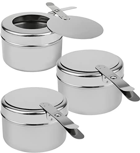LNQ LUNIQI 3Pcs Stainless Steel Round Fuel Holder with Cover Chafer Canned Heat Fuel, Perfect for Chafing Dishes Buffet Barbecue Party Events (Silver)