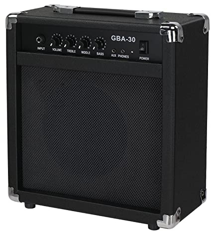 Ktaxon 30Watt Electric Bass Amp for Practice and Performance, Black | Bass Guitar Amplifier with Retractable Handle, 8 Speaker, 4 Buttons, 1/8 Auxiliary Input