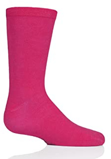 SockShop Kids’ Bamboo Socks with Comfort Cuff and Hand Linked Toes, Plain Bright Solid Striped Colours, Soft and Breathable, 1 Pair Pack - Bright Pink 9-12 Kids