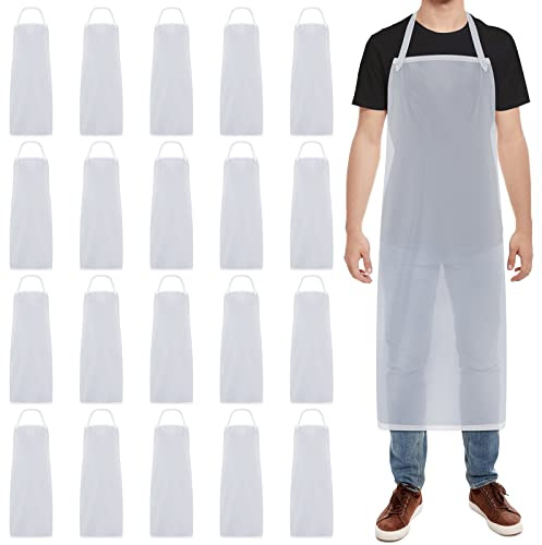 Delantales de plástico de vinilo transparente, impermeables, unisex, de 47 pulgadas, delantales de plástico resistentes para cocina, cocina, limpieza, lavavajillas, carnicero, laboratorio, 20 unidades