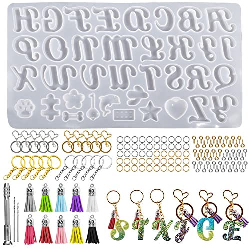 Bekecidi 140 Moldes de Silicona de Resina del Alfabeto Moldes de Silicona para Fundición de Resina, Moldes de Resina Epoxi, Moldes de Letras de Resina para Llavero, Colgante de Joyería