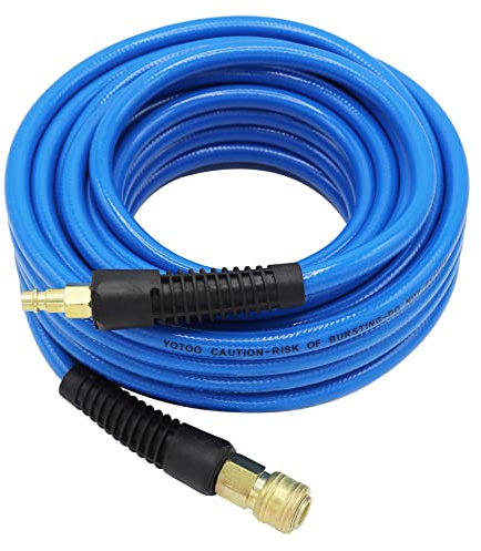 YOTOO Manguera de aire comprimido de PVC, 10 m de largo, 10 mm, ID X 14 mm, AD 300 PSI con conectores de acoplamiento rápido de Alemania de 1/4 pulgadas y limitadores de flexión