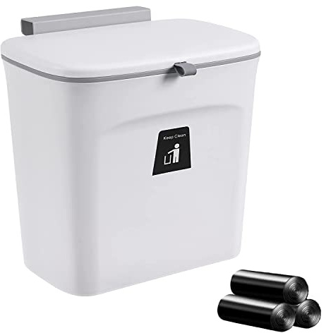 DUOHERESHUI Poubelle Suspendue de Cuisine 7L avec Couvercle - Murale pour Cuisine, Bureau, Salle de Bain (Blanc)