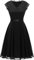 Dressystar Damen Elegant A Linie Cocktailkleid Knielang Abendkleider Spitzen Chiffon Kleid Kurz Ärmel Schwarz S