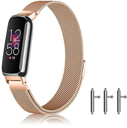 ZoRoll Armband Kompatibel mit Fitbit Inspire 3/Inspire 2/Inspire HR, Edelstahl Ersatzarmband Mesh Metall Uhrenarmband, Magnetisch Verstellbarer Ersatzband Kompatibel mit Fitbit Inspire - Roségold