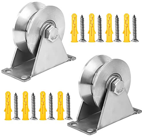 2 Pack V-Type 304 Stainless Steel Pulley Block, Pulley wheel for ropes, Tripod fixed pulley block, Mute Bearings Sliding Wheel, for Traction Steel Wire Rope, Nylon Rope (V-Type2)