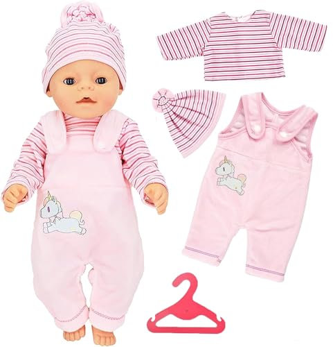 YHGETSUM Kleidung Outfits für Baby Puppen Kleidung puppenkleidung 36 cm-43cm Baby Newborn Kleid Zubehör mit Hut Langarm Hose Geschenk für Kinder Mädchen Jungen - Einhorn puppenkleider(Powdered-1)