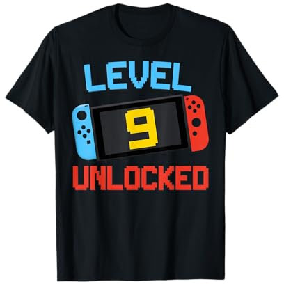 9th Birthday Gifts Boy Girl 9 Years Old Level 9 Unlocked T-Shirt
