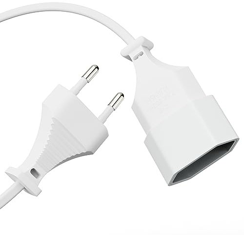 Perfect Euro-Netzkabel-Verlängerung, Euro-Stecker gerade auf Euro-Buchse gerade, Zubehör-Stromkabel für Haushaltsgeräte, 2.00m, weiß