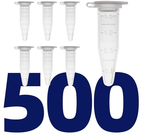 AyinLab Lot de 500 tubes de microcentrifugeuse de 1,5 ml en polypropylène de haute pureté avec bouchons anti-fuite et échelle de mesure transparente
