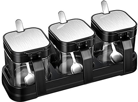 Fhjsyeirly Glass Storage Jars Spice Containers Set with Stainless Steel Lids and Spoons for Sugar Serving Salt Coffee Tea