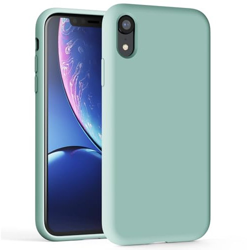 TAXXOE Silicone Case Compatible with iPhone XR Case Soft Ultra Slim Protective Shockproof Liquid Silicone Phone Case, Anti-Scratch Microfiber Lining, 6.1 Cyan