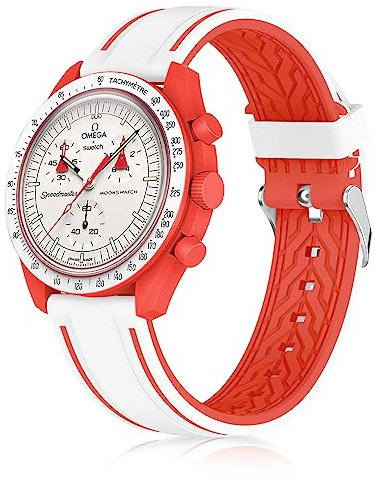 Wizvv Bracelet de rechange en silicone souple de 20 mm compatible avec Omega Mercury Moonswatch Speedmaster pour Omega X Swatch Moonswatch Speedmaster pour homme et femme, blanc, Classique