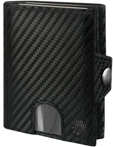 Frentree Slim Wallet mit RFID-Schutz - Geldbörse aus echtem Leder - Mini Geldbeutel mit Münzfach - Echtleder Portemonnaie Karten Kartenetui Klein, Carbon