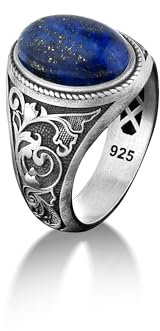 BySilverStone Jewelry Lapislazuli Im Viktorianischen Stil Herren-Vintage-Ring, 925 Sterling Silber Floral Gravierter Blauer Stein-Herrenring, Einzigartiger Hochzeits-Herren-Edelsteinring