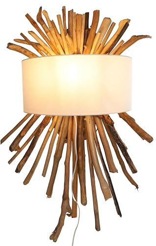GURU SHOP Wandlampe/Wandleuchte/Wandleuchte, Handgefertigt aus Naturmaterial, Treibholz, Baumwolle - Modell Mandalika, 80x55x22 cm