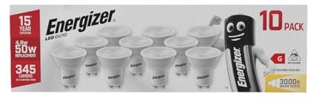 Energizer GU10 LED Bulbs Warm White 3000K Light Bulb Pack of 10 – 50W Halogen Spotlight Bulb Equivalent – 345LM Energy Saving GU10 Non Dimmable LED Bulbs