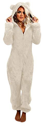 MJGkhiy Tuta Pigiama Intera in Pile Donna Comodo Manica Lunga Pigiamone Intero in Pile Tuta Monopezzo Inverno con Cappuccio Curvy Tuta da Notte Sherpa Set Pigiami Lunghi Sleepwear per Tutte