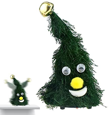 Singende Weihnachtsbaum-Dekorationen, elektrischer singender Weihnachtsbaum, 7,5 cm, elektrische animierte Musik, Weihnachtsmütze – Weihnachtsmann-Baumkappen, Ornament für Kinder, Erwachsene
