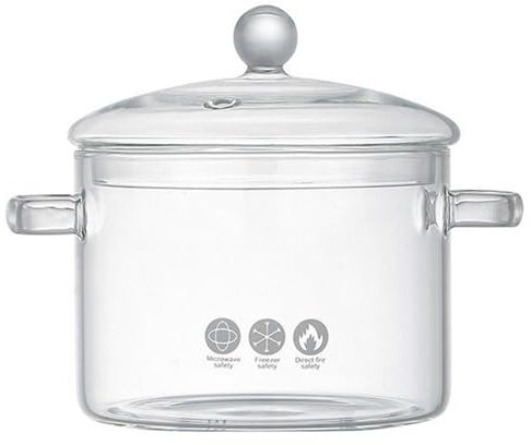 Ollas de vidrio para cocinar, olla de vidrio de borosilicato de 1,5 l/50 oz de alto con tapa, ollas transparentes duraderas resistentes al calor para pasta, sopa, leche, té, ensalada, olla de vidrio t