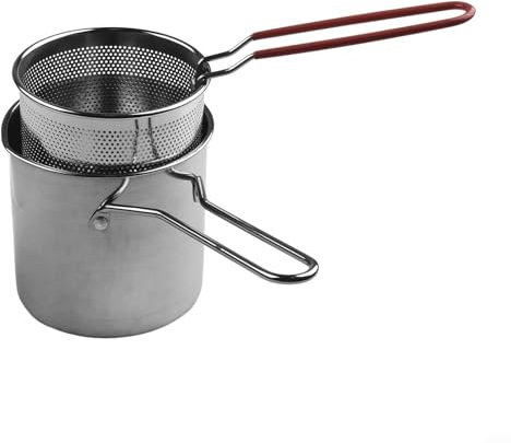 Vilgftyiet Pentola per friggitrice in acciaio, mini padella con cestello e manico, ideale per tacchino e cucina, 1226423934