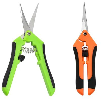 Rumgug 2 Stück Kleine Gartenscheren, Ernteschere aus rostfreiem Baumschere Klein Gartenschere Trimm ergonomischer Griff 1 Gebogene Klingen 1 Gerade Leichte, ideal für Blumenzweige und Bonsai (Set A)