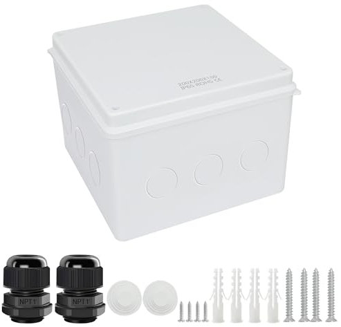 LeMotech Anschlusskasten mit reservierten Löchern ABS Kunststoff Elektrokasten IP65 wasserdichte staubdichte Projektgehäuse für Elektronik Weiß Außengröße 200x200x150mm