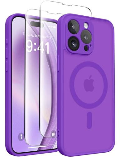 CAPRARO für iPhone 13 Pro Max Case, Kompatibel mit MagSafe | Verbessert [Vollständiger Kameraschutz] Schutzhülle für Frauen und Mädchen, Durchscheinend, Matt, Neon Violett