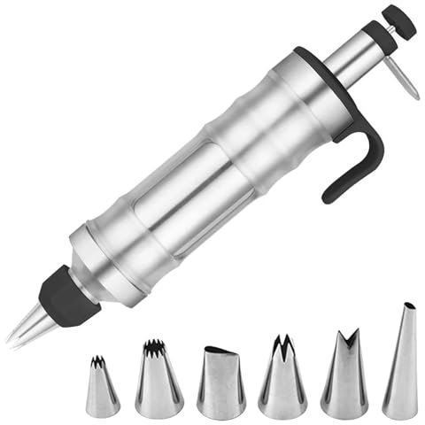 HAPPOW Tortenspritze, Garnierspritze Edelstahl mit 6 Tüllen, Gebäckspritze, Sahnespritze, Backspritze Wiederverwendbar, für Cupcakes, Kuchen, Kekse, Donuts, Gebäck 