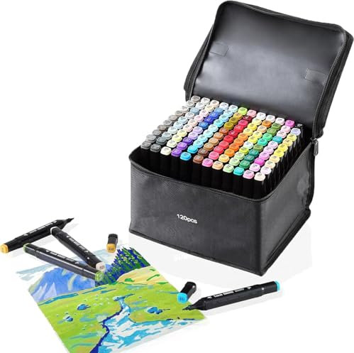 Hibisaws Set di 120 pennarelli a forma di pennarello a due lati, con punta di colore nero, per fumetti, schizzi, calligrafia, disegno, manga, illustrazione