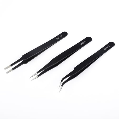 3 Pezzi Pinzette industriali di precisione in acciaio inossidabile antistatico Pinzette Modellismo per Strumenti elettronici, gioielli, computer, lavori di laboratorio e hobby