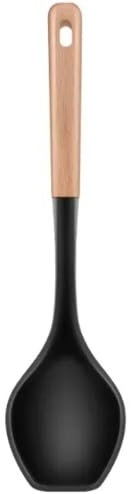 LorisArm Cucharas de cocina grandes. Cuchara de servir de silicona resistente al calor de 12.5 pulgadas, utensilios de cocina antiadherentes con mango de madera, cuchara de goma para mezclar, revolver