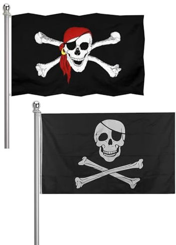 TPZORJX Pack de 2 Banderas Piratas- Bandera de Calavera, Bandera con Diseño de Calavera, Bandera y Bandera Cuchillo Cruzado, Bandera Pirata, para Fiesta Pirata, Decoración de Halloween (30 x 45 cm)