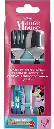 Juego de cubiertos para niños de acero inoxidable – Tenedor y cuchara (para Minnie Mouse)