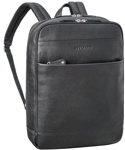 STILORD Leo Leder Rucksack mit Laptop-Fach 15,6 Zoll und Rückenbelüftung | Laptoprucksack 15,6 Zoll | Reiserucksack | Handgepäck Rucksack Herren-Rucksack Farbe:schwarz