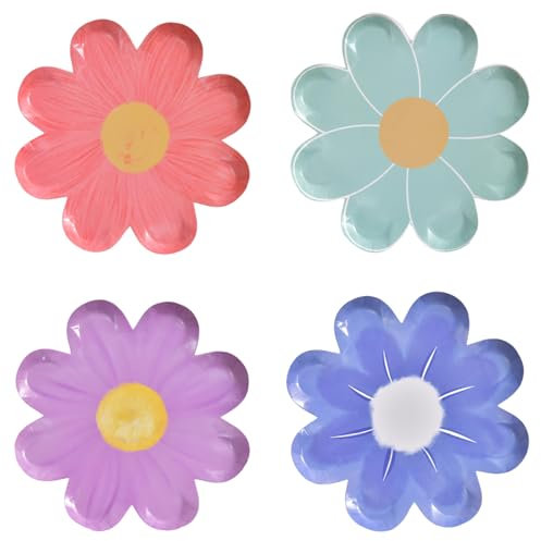 40PCS Daisy Flower Paper Plates Colourful Party Plates Set Birthday Party Tableware Decorations Disposable Paper Plates 7in Boho Paper Plates Party Dessert Plates Party Supplies Tableware (Mix 2)