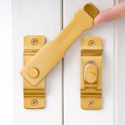 Wocoe Pestillo dorado abatible para puerta de seguridad para valla de madera de granero, puertas correderas francesas, cerradura de acero inoxidable más gruesa y resistente