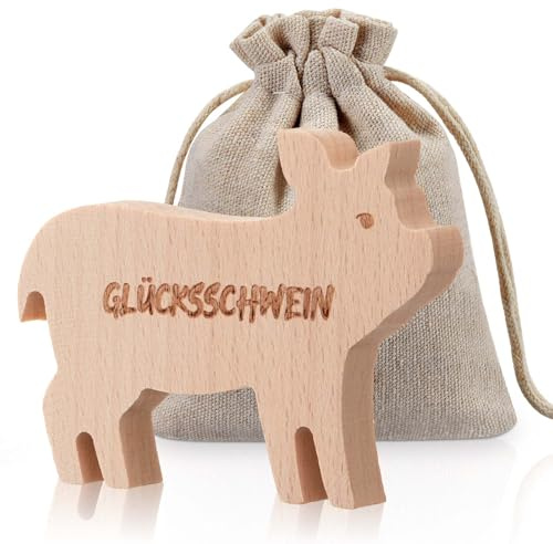 Blulu Holz Glücksschweinchen mit Baumwollsäckchen | Motivationsgeschenke, Mutmacher Prüfung Geschenk, Gute Besserung Geschenke, Für Familie Freunde Prüfung Kommunionen