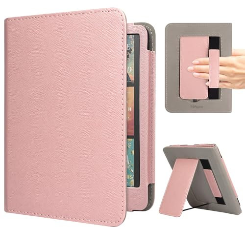 RSAquar Étui pour Kindle Colorsoft Signature Edition et All-New Kindle Paperwhite (Sortie 2024), 7 Protection complète avec Fonction Veille/réveil Automatique, Sangle et Support Pliable - Or Rose