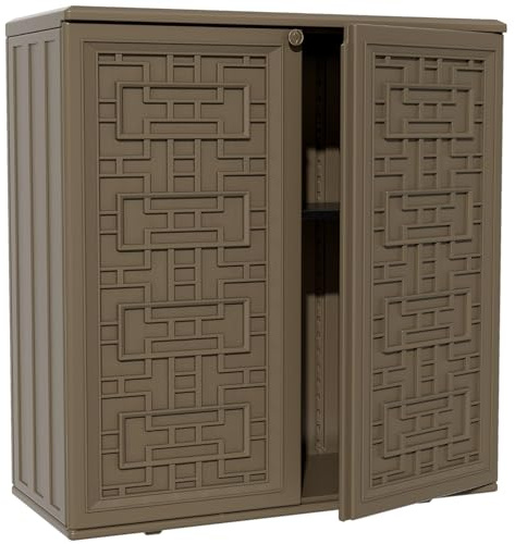ZZM HDPE Outdoor Storage Shed, Outdoor Plastic Storage Cabinet, Horizontal Resin Tool Shed for Garden, All Weather Outdoor Storage Clearance, DIY Usage, with one Shelf (Coffee)