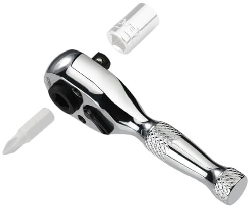 Mizhll 2-in-1 Dual Head Stubby Ratchet Handle 1/4'' Drive Finger Ratchet Spanner Two Screwdriver Bits Repair Hand Tool