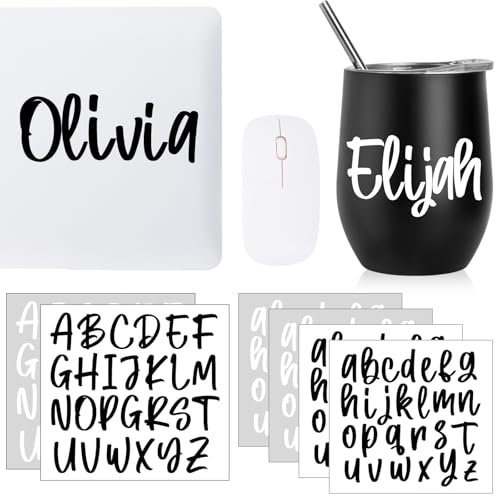 Humyoun 6 letras de vinilo para envolver tazas UV DTF, calcomanías personalizadas de vinilo para nombre para tazas de vidrio, vasos, laptop, botella de agua, cuadernos, ventanas, manualidades (negro y