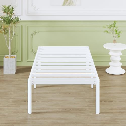 Lutown-Teen Lit 80x190 cm en Métal Lourd avec Pieds d'angle Ronds, 46 cm de Haut, Cadre de Lit 1 Personne avec Sommier à Lattes Metal, Espace de Rangement en Dessous, Montage Facile, Blanc