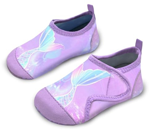 Kids Water Shoes Girls Toddles Baby Beach Shoes Swim Shoes Aqua Pool Swimming Socks Quick Dry Non-Slip for Children's Barefoot Shoes（Purple Fishtail 30/31）