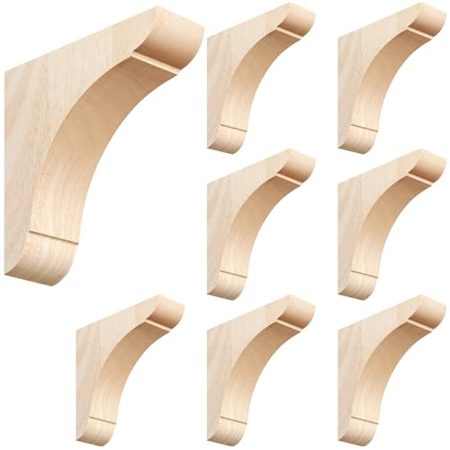 Vercraft 8 Pcs Wood Corbels Wooden Shelf Brackets, Unfinished Paintable Bracket with Hanging Hook for Doorway Countertop Kitchen Cabinet Book Shelves, Rubber Wood (6 x 6 x 1.75 Inches)