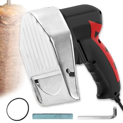 Commercial Handheld Turkish Kebab Knife, 80W Electric Shawarma Doner Kebab Knife with 304 Stainless steel Blade, 0-8Mm Adjustable Slice Thickness, Electric Kebab Slicer for Roast Meat Shops