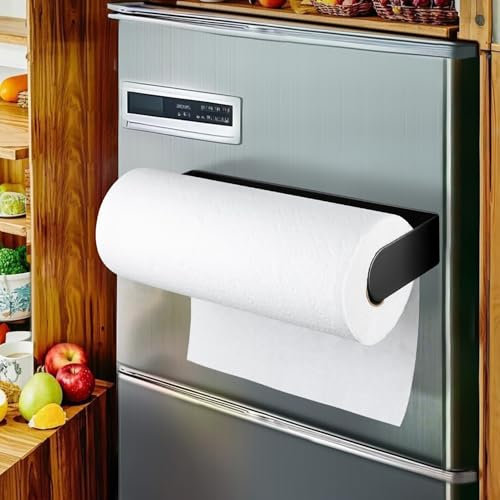 DELITON Porte-Serviettes magnétique pour réfrigérateur – Porte-Rouleau de Papier essuie-Tout Noir sous Armoire avec Aimant Puissant, Cuisine, Camping-Car, Barbecue, Camping